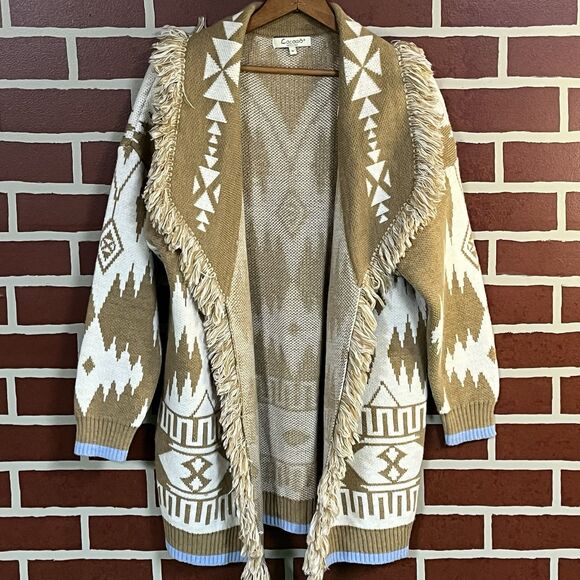 COCOGIO Italy Womens Medium Open Front Cardigan Sweater Aztec Cozy Cabin Core - Picture 1 of 7